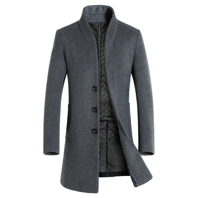 Automne Hiver Marque Hommes Mélanges De Laine Manteaux Pardessus De Luxe Affaires Décontracté Manteau De - Bleu Marine