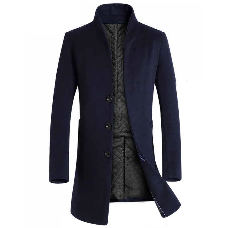 Automne Hiver Marque Hommes Mélanges De Laine Manteaux Pardessus De Luxe Affaires Décontracté Manteau De - Bleu Marine