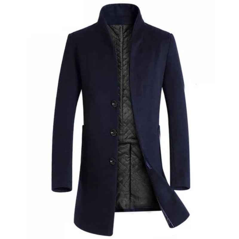 Automne Hiver Marque Hommes Mélanges De Laine Manteaux Pardessus De Luxe Affaires Décontracté Manteau De - Bleu Marine