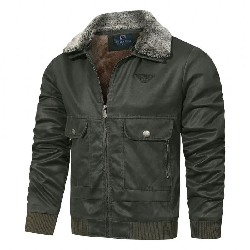 Automne Hiver Veste Hommes Col De Fourrure Vestes Tactiques Militaires Manteaux Vêtements D'extérieur Décontractés - Gris