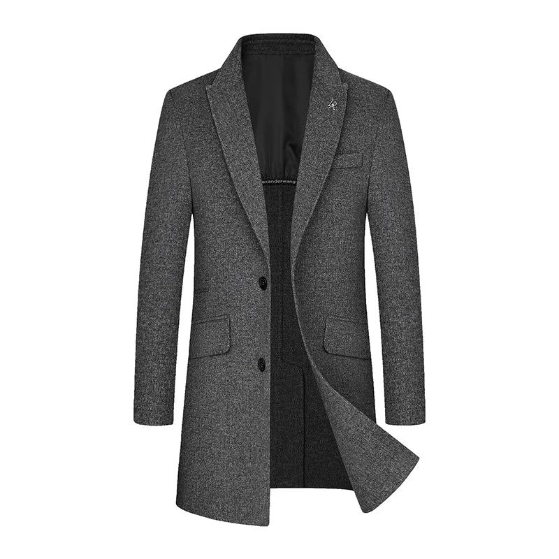 Beau Manteau D'hiver En Laine Double Face Fait À La Main Pour Hommes Longueur Moyenne Col De Costume En - Kaki