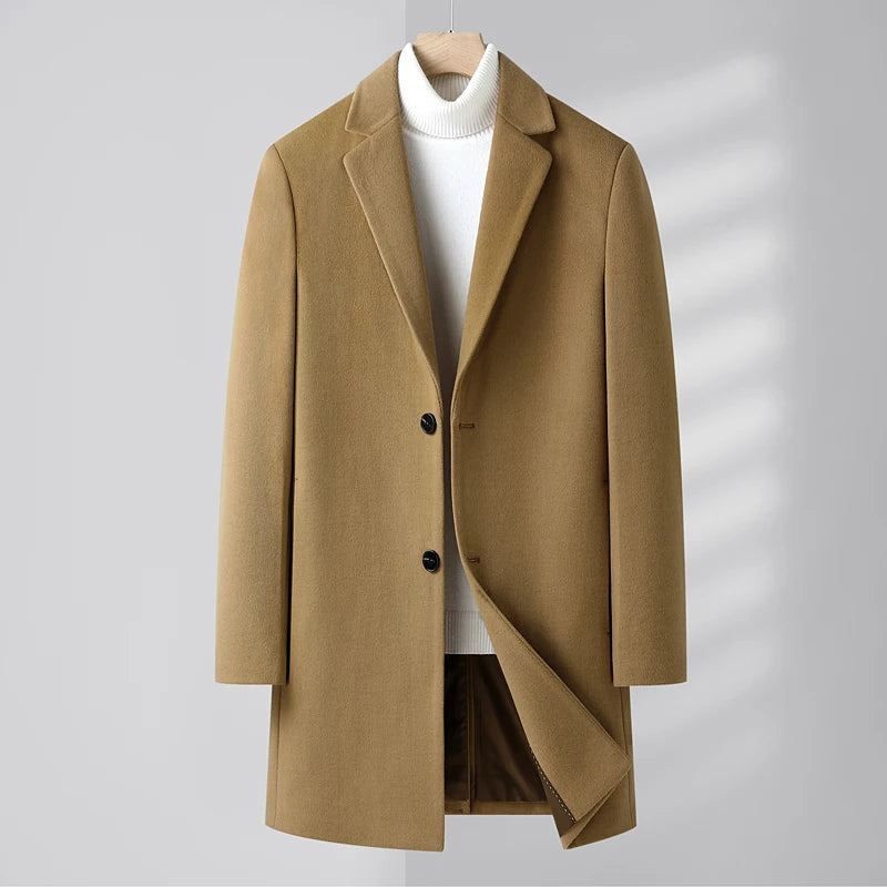 Beau Manteau En Laine Tendance Hommes Automne Et Hiver Cachemire Épaissi Chaud Épais - Gris