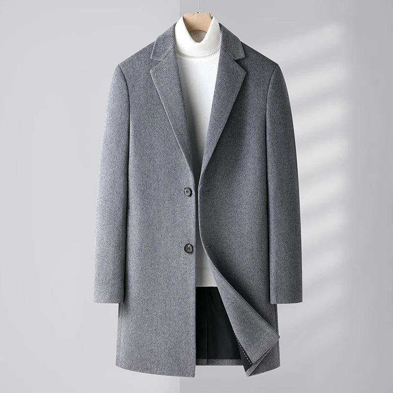 Beau Manteau En Laine Tendance Hommes Automne Et Hiver Cachemire Épaissi Chaud Épais - Gris