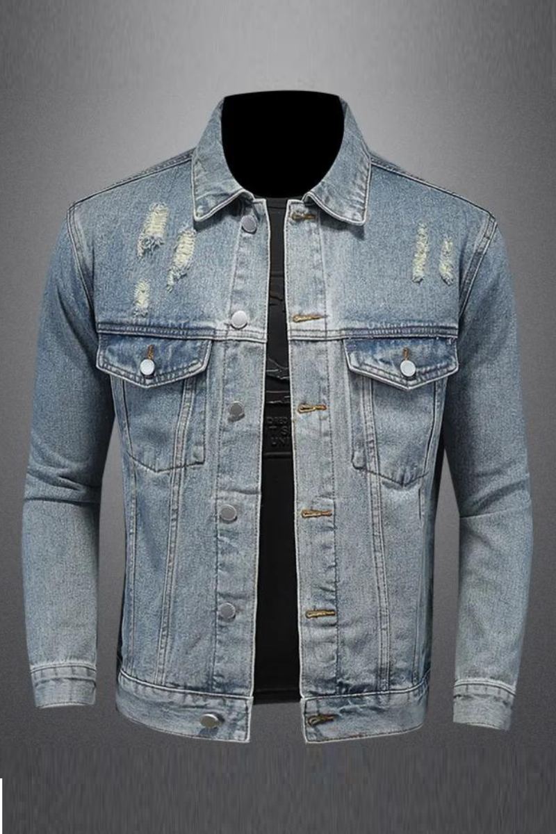 Belle Tendance Tout Avec Boutique Simple Déchiré Manteau En Jean Pour Hommes Quatre Saisons