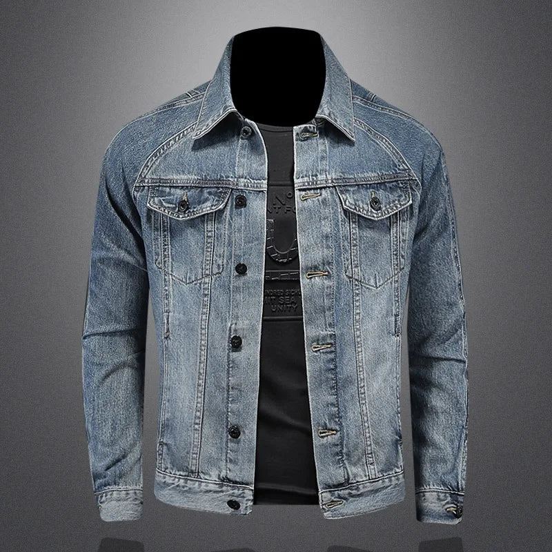 Belle Tendance Tout Avec Boutique Simple Déchiré Manteau En Jean Pour Hommes Quatre Saisons - Bleu Délavé