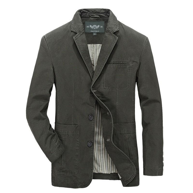 Blazer Militaire Veste Hommes Printemps Automne Décontracté Coton Lavé Manteaux Armée Bomber Costume Vestes Denim Cargo Trench - Kaki