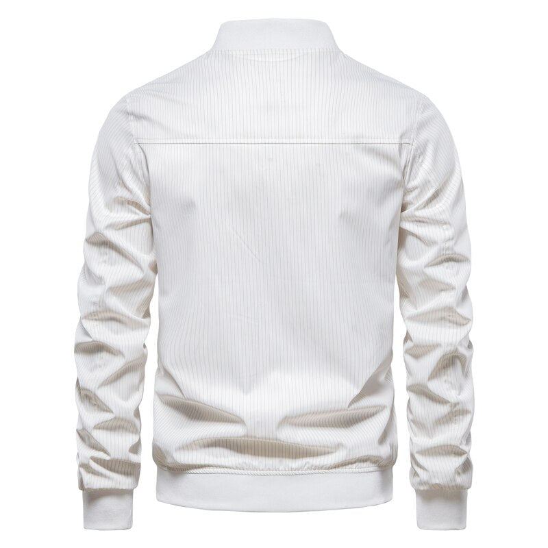 Blouson Aviateur Rayé Pour Hommes Veste De Baseball À Col Montant Et Fermeture Éclair Décontractée D'automne Jeunes - Blanc