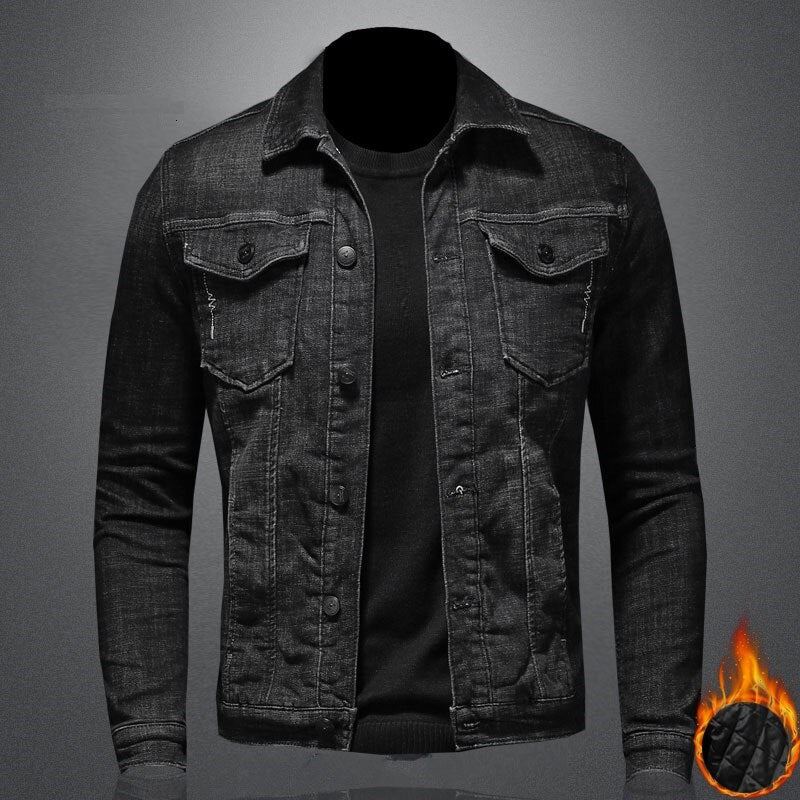 Bomber Chaud Pilote Noir Hiver Veste En Jean Hommes Manteau Moto Vêtements De Sport - Noir