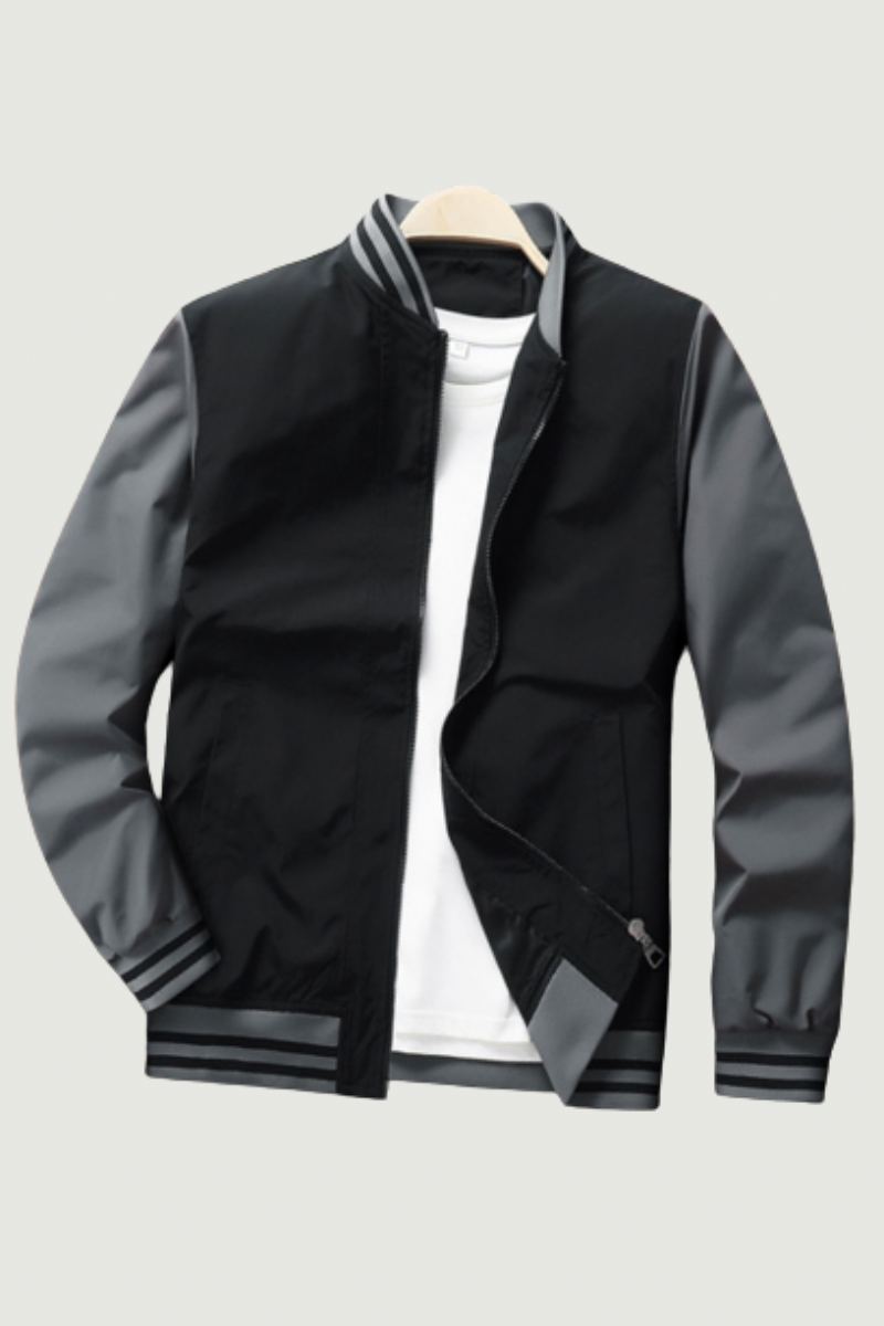 Casual Hommes Bomber Vestes Patchwork Mode Coupe-vent En Plein Air De Baseball Manteau - Noir