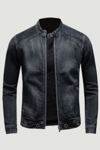 Col Montant Européen Bomber Pilote Noir Denim Veste Hommes Jean Manteaux Mince Moto Décontractée Vêtements Pardessus