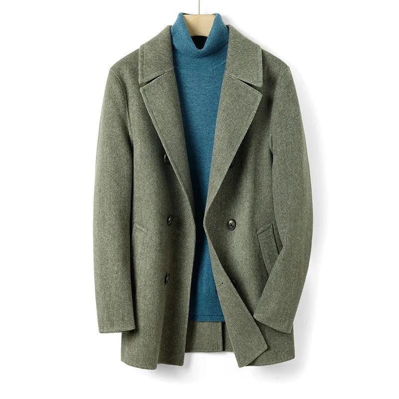 Costume Double Face En Laine Pour Hommes Manteau Décontracté Pardessus À Boutonnage - Vert Armée