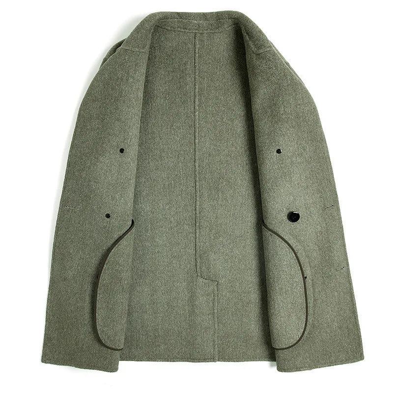 Costume Double Face En Laine Pour Hommes Manteau Décontracté Pardessus À Boutonnage - Vert Armée