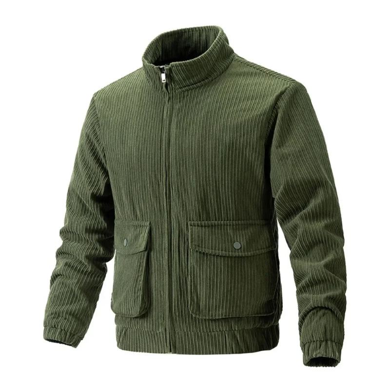 Coupe-vent En Velours Côtelé Pour Hommes Manteau De Camping Vêtements Tactiques Chauffants Cardigan D'extérieur Décontracté - Noir