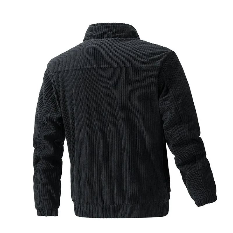 Coupe-vent En Velours Côtelé Pour Hommes Manteau De Camping Vêtements Tactiques Chauffants Cardigan D'extérieur Décontracté - Noir