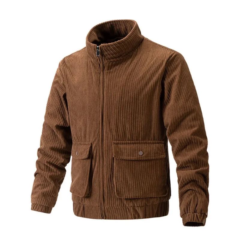 Coupe-vent En Velours Côtelé Pour Hommes Manteau De Camping Vêtements Tactiques Chauffants Cardigan D'extérieur Décontracté - Noir