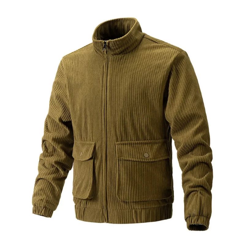 Coupe-vent En Velours Côtelé Pour Hommes Manteau De Camping Vêtements Tactiques Chauffants Cardigan D'extérieur Décontracté - Noir