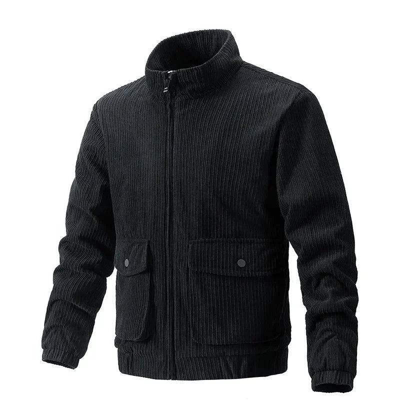 Coupe-vent En Velours Côtelé Pour Hommes Manteau De Camping Vêtements Tactiques Chauffants Cardigan D'extérieur Décontracté - Noir