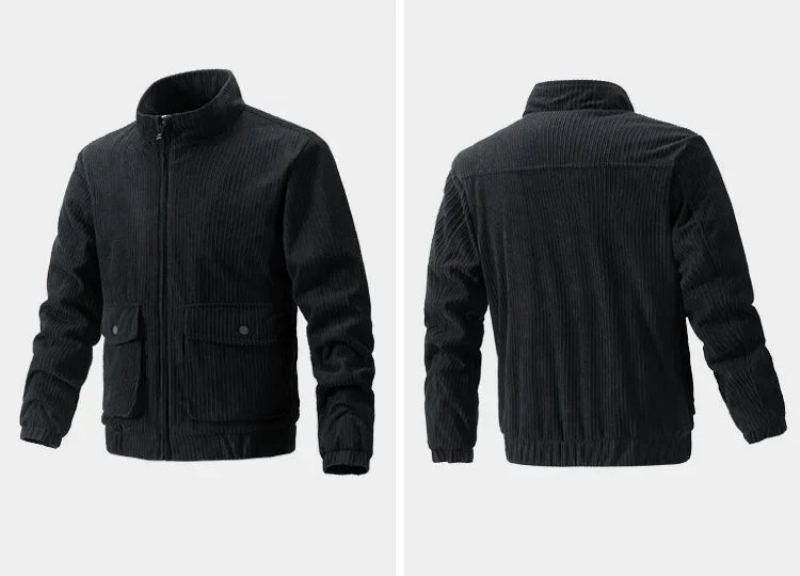 Coupe-vent En Velours Côtelé Pour Hommes Manteau De Camping Vêtements Tactiques Chauffants Cardigan D'extérieur Décontracté - Noir