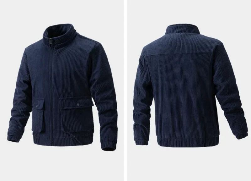 Coupe-vent En Velours Côtelé Pour Hommes Manteau De Camping Vêtements Tactiques Chauffants Cardigan D'extérieur Décontracté - Noir