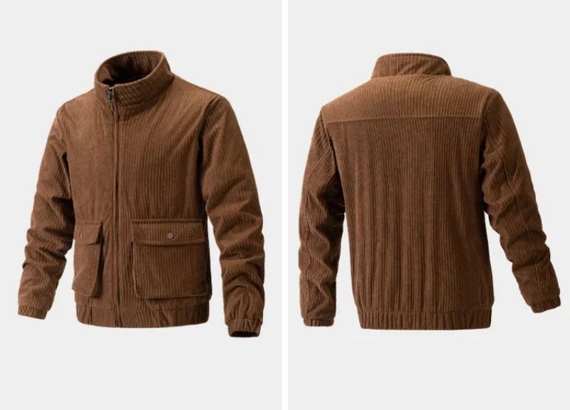 Coupe-vent En Velours Côtelé Pour Hommes Manteau De Camping Vêtements Tactiques Chauffants Cardigan D'extérieur Décontracté - Noir