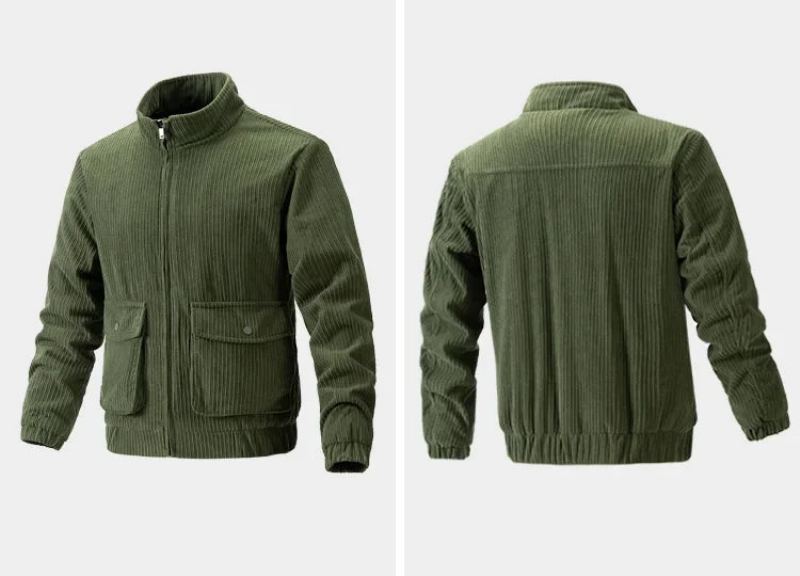 Coupe-vent En Velours Côtelé Pour Hommes Manteau De Camping Vêtements Tactiques Chauffants Cardigan D'extérieur Décontracté - Noir