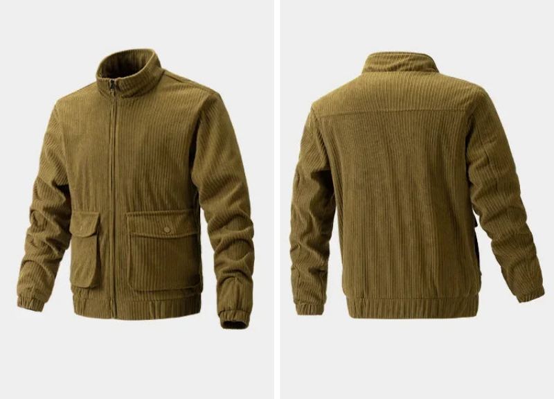 Coupe-vent En Velours Côtelé Pour Hommes Manteau De Camping Vêtements Tactiques Chauffants Cardigan D'extérieur Décontracté - Noir