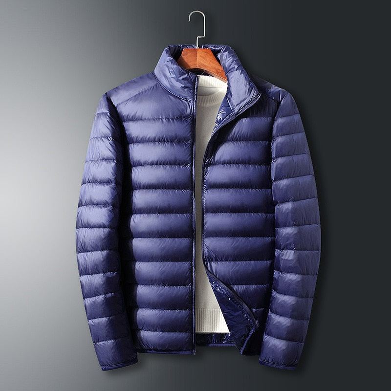 Décontracté Doudoune Hommes Automne Et Hiver Nouveau Duvet De Canard Blanc Col Montant Mâle Manteau Vêtements - Bleu Marine