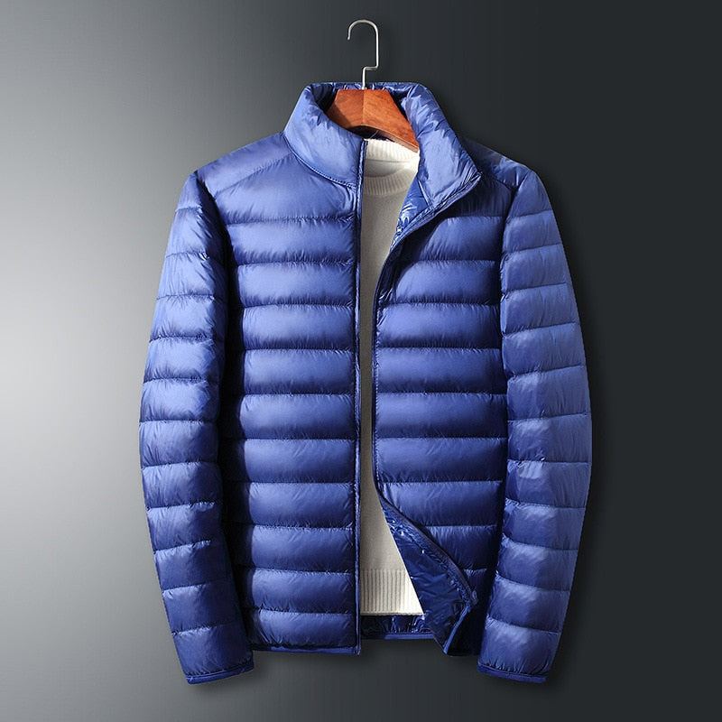 Décontracté Doudoune Hommes Automne Et Hiver Nouveau Duvet De Canard Blanc Col Montant Mâle Manteau Vêtements - Bleu Marine