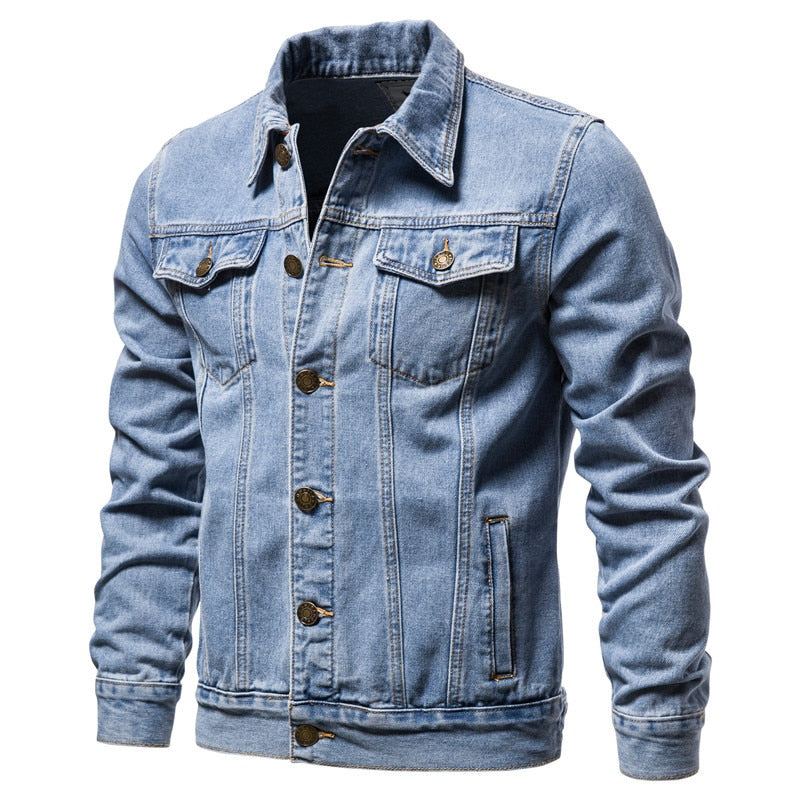 Demin Veste Mince Hommes Streetwear Manteaux Col Mandarin Hauts Mâle Jean Maigre Vêtements D'extérieur Grande Taille S-5xl - Noir