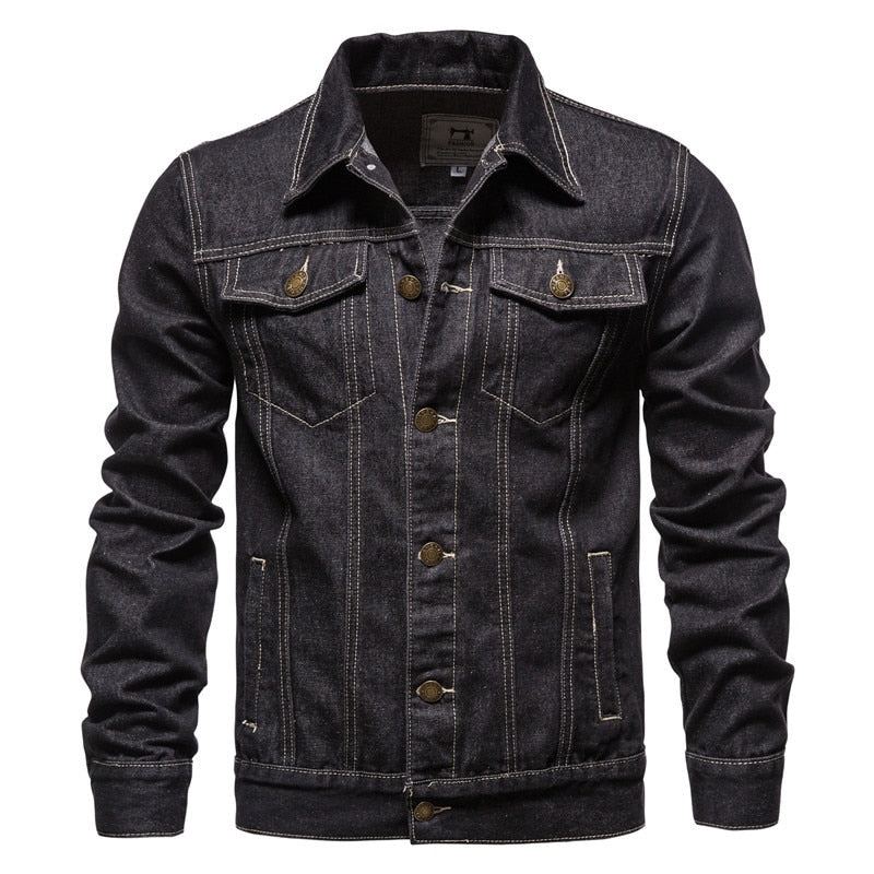 Demin Veste Mince Hommes Streetwear Manteaux Col Mandarin Hauts Mâle Jean Maigre Vêtements D'extérieur Grande Taille S-5xl - Noir