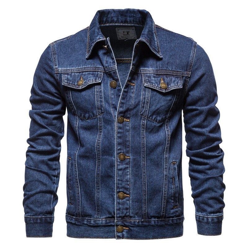 Demin Veste Mince Hommes Streetwear Manteaux Col Mandarin Hauts Mâle Jean Maigre Vêtements D'extérieur Grande Taille S-5xl - Noir