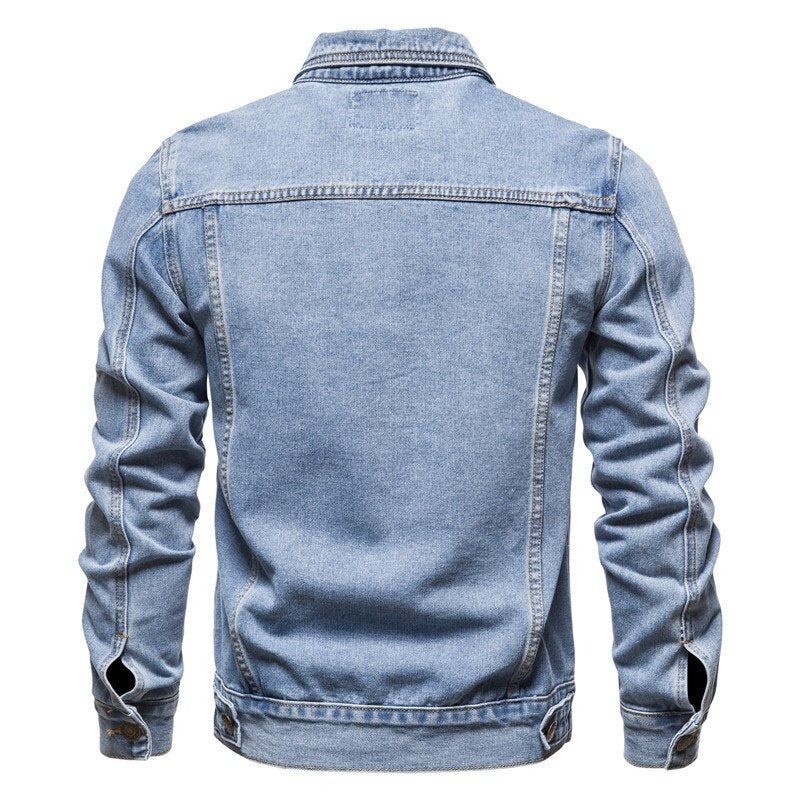 Demin Veste Mince Hommes Streetwear Manteaux Col Mandarin Hauts Mâle Jean Maigre Vêtements D'extérieur Grande Taille S-5xl - Noir