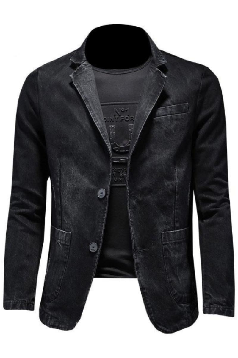 Denim Blazer Hommes Jean Coupe Ajustée Cowboy Manteaux Loisirs Costume Veste Décontracté Manteau Simple Bouton Nouveau