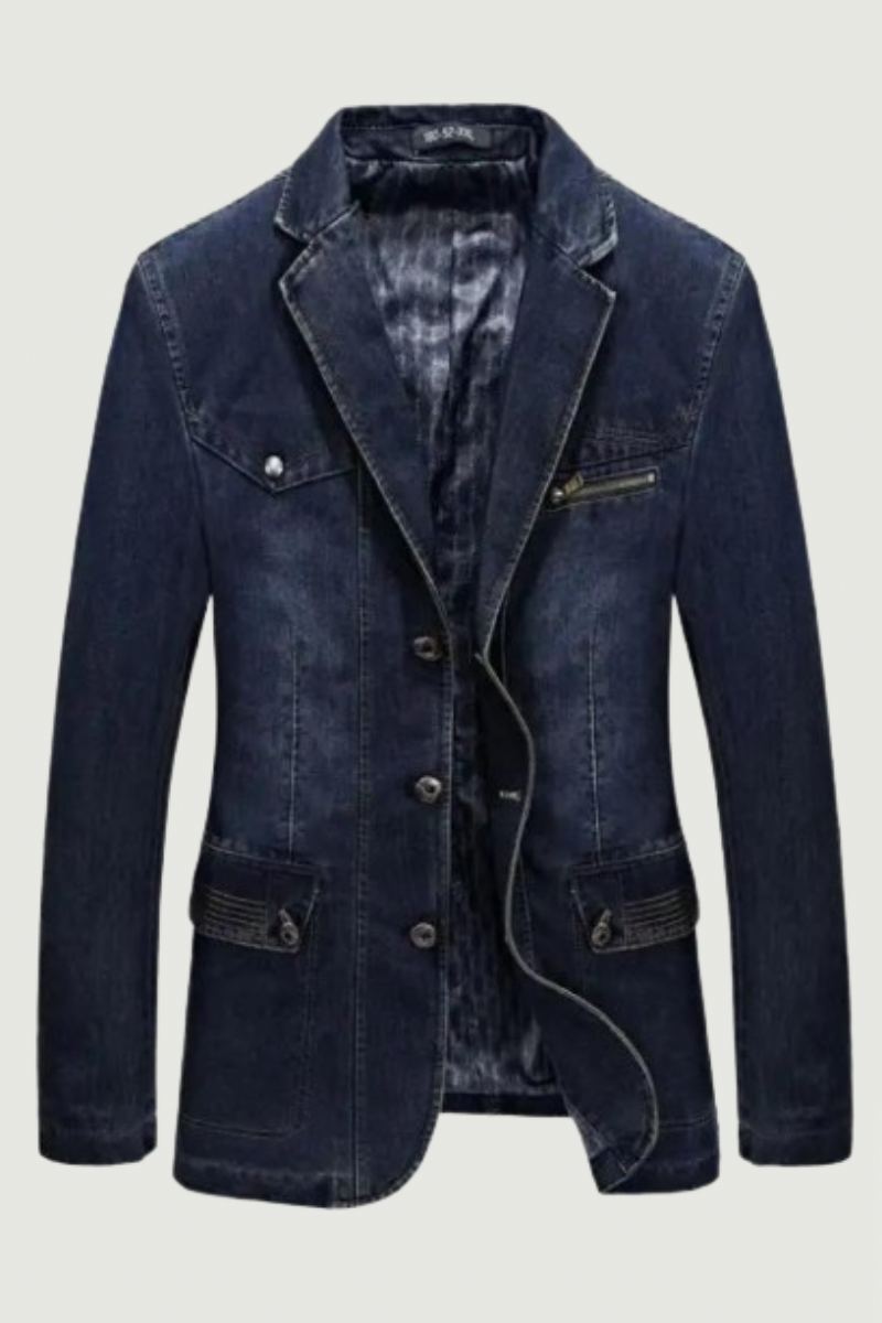 Denim Trench Automne Hiver Veste Hommes Revers Col Lavé Manteau