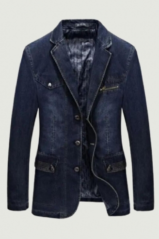 Denim Trench Automne Hiver Veste Hommes Revers Col Lavé Manteau