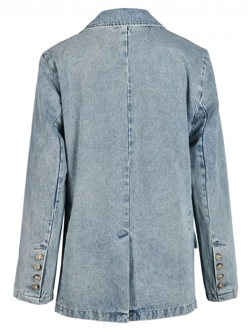 Denim Vintage Veste Lâche Revers À Manches Longues Femmes Manteau Marée Printemps Automne - Bleu