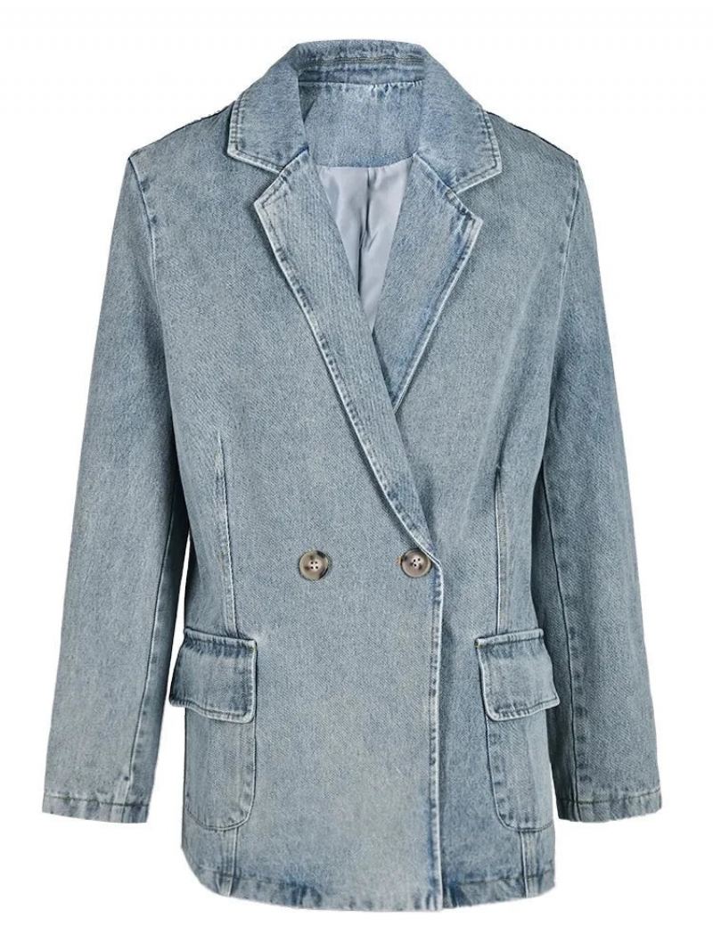 Denim Vintage Veste Lâche Revers À Manches Longues Femmes Manteau Marée Printemps Automne - Bleu