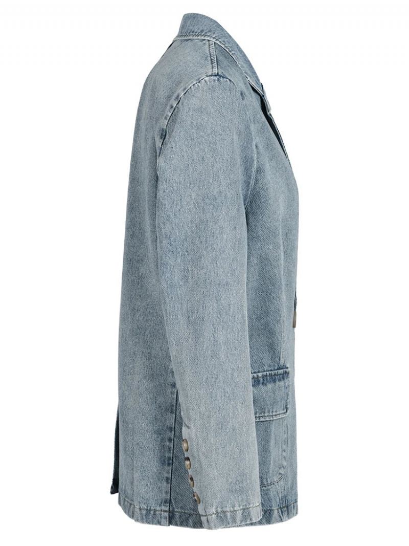 Denim Vintage Veste Lâche Revers À Manches Longues Femmes Manteau Marée Printemps Automne - Bleu