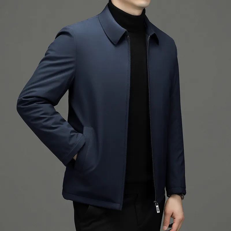 Doudoune Épaisse Et Chaude Pour Homme Manteau À Revers D'affaires Décontracté En Coton Vêtements Jeunes Automne Et Hiver - Bleu