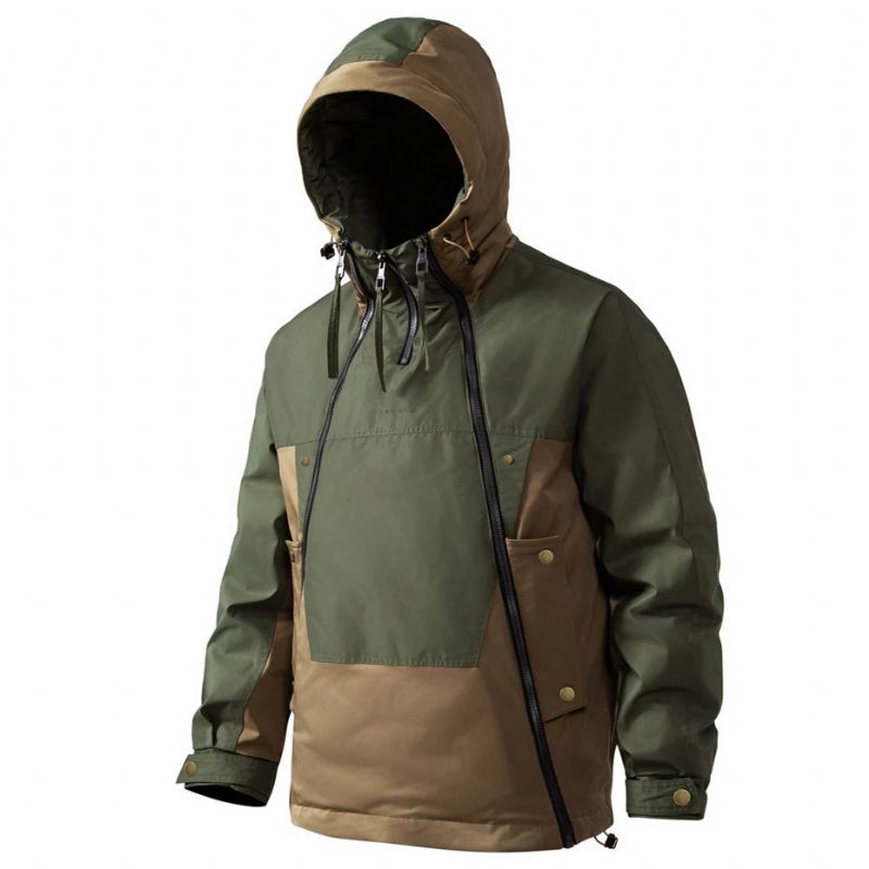 Doudoune Hommes Hiver Couleur Bloc Patchwork Manteaux Mâle Cargo Vers Le Bas Manteau Camping Vestes - Vert