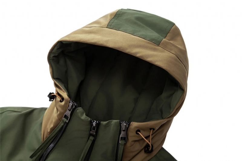 Doudoune Hommes Hiver Couleur Bloc Patchwork Manteaux Mâle Cargo Vers Le Bas Manteau Camping Vestes - Vert