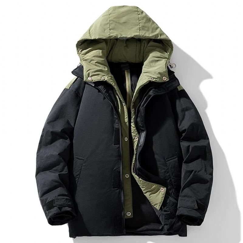 Doudoune Imperméable Hommes Hiver Manteaux Mâle À Capuche Vers Le Bas Manteau Camping Vestes Noir - Vert