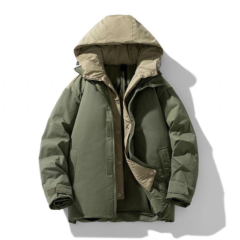 Doudoune Imperméable Hommes Hiver Manteaux Mâle À Capuche Vers Le Bas Manteau Camping Vestes Noir - Vert