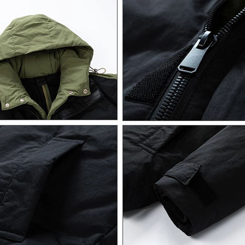 Doudoune Imperméable Hommes Hiver Manteaux Mâle À Capuche Vers Le Bas Manteau Camping Vestes Noir - Vert