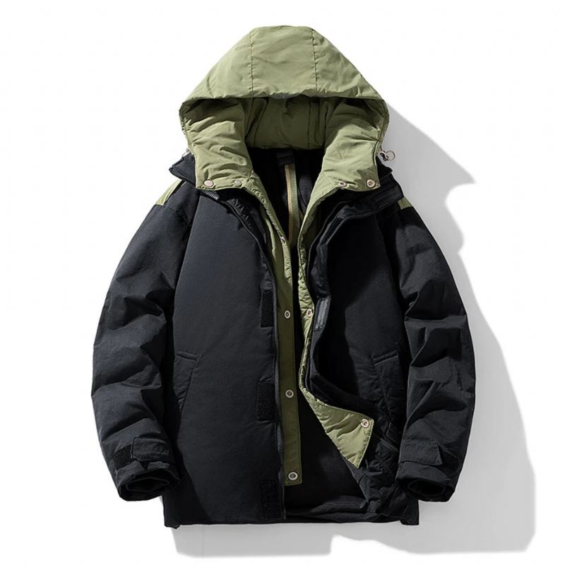 Doudoune Imperméable Hommes Hiver Manteaux Mâle À Capuche Vers Le Bas Manteau Camping Vestes Noir - Vert