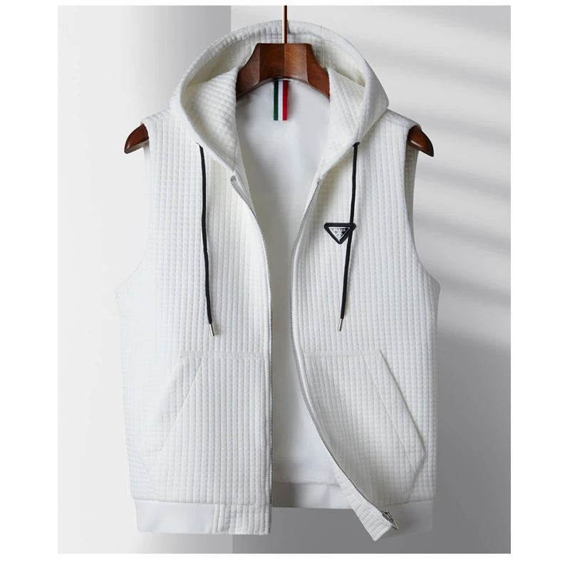 Gilet À Capuche Tendance Pour Hommes Version De La Sans Manches À Décontracté - Blanc