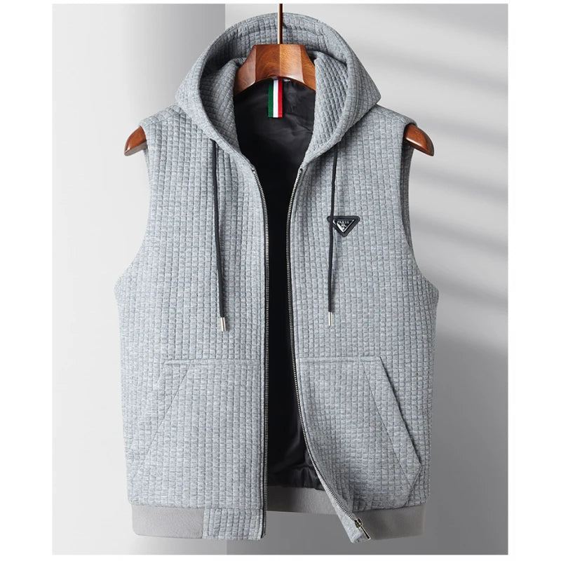 Gilet À Capuche Tendance Pour Hommes Version De La Sans Manches À Décontracté - Blanc