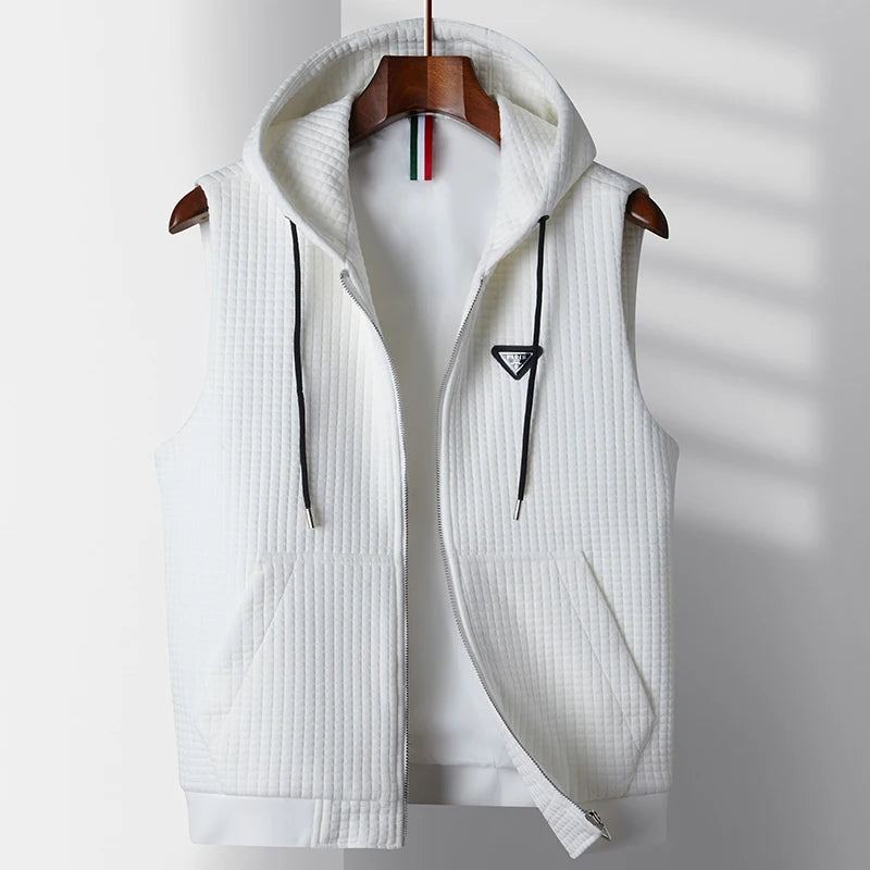 Gilet À Capuche Tendance Pour Hommes Version De La Sans Manches À Décontracté - Blanc