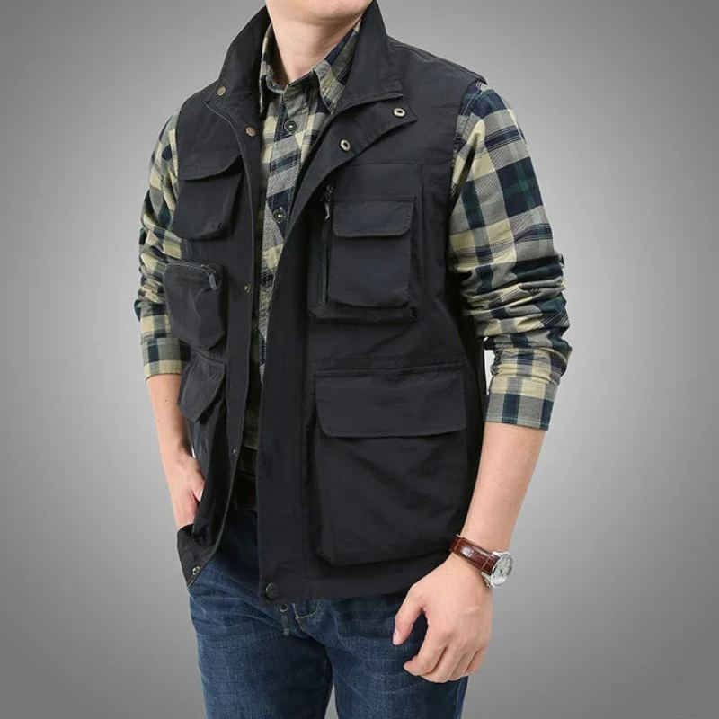 Gilet D'été Et De Printemps Pour Hommes Vêtements Militaires Tactiques Veste Sans Manches Vestes Multi-poches - Noir