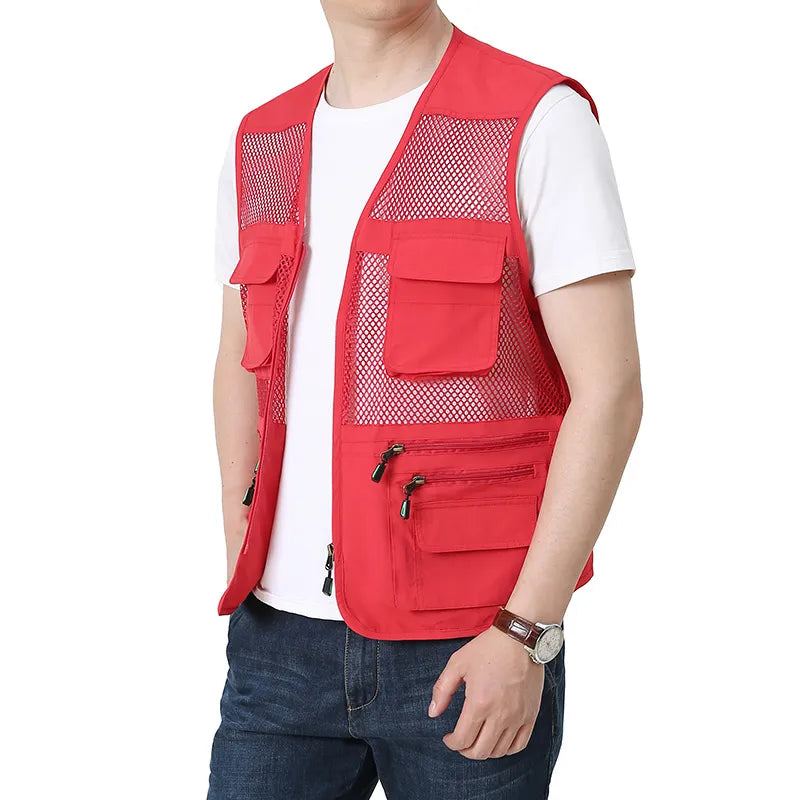 Gilet D'été En Maille Fine Vestes D'extérieur Sans Manches Vêtements De Travail Tactiques Décontractés Gilets De Camping - Noir